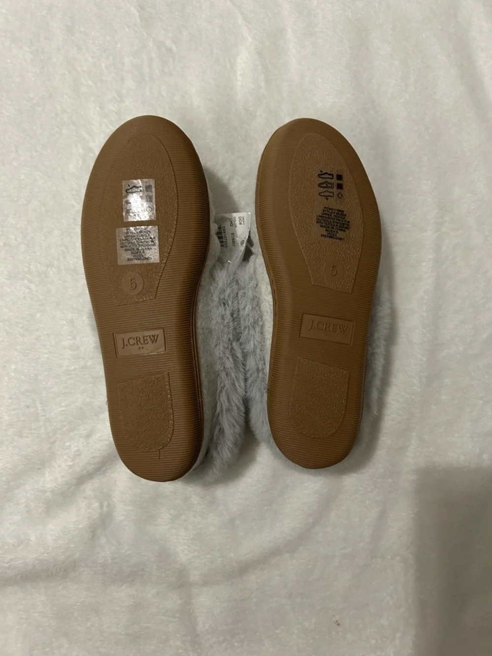 J. Crew Women’s sz 5 Gray Faux-Fur Moccasin Slippers NWT